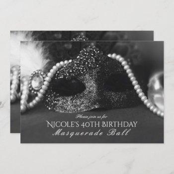 black & white masquerade mask & pearls invitations