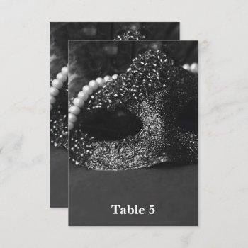Small Black & White Masquerade Mask Pearls Table Number Front View