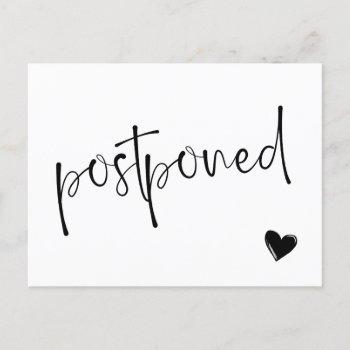 Small Black & White Minimalist Postponed Wedding Announcement Post Front View