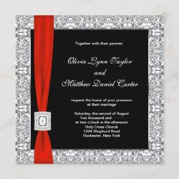 black white red bow wedding invitation