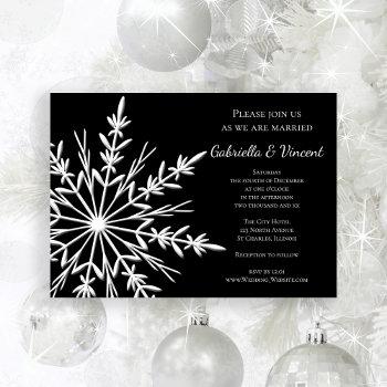 black white snowflake winter wedding invitation
