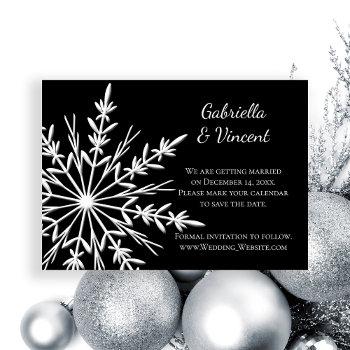 black white snowflake winter wedding save the date invitation