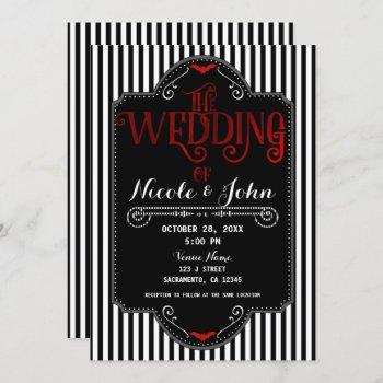 Small Black White Stripes Red Gothic Bat Wedding Front View