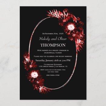 black with burgundy red floral wedding reception invitation