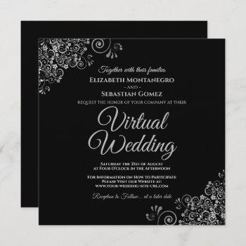 black with lacy silver elegant virtual wedding invitation