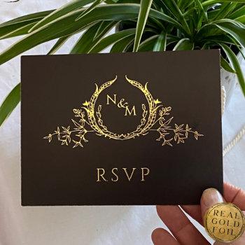 Small Black With Real Gold Foil Wedding Rsvp Post Front View