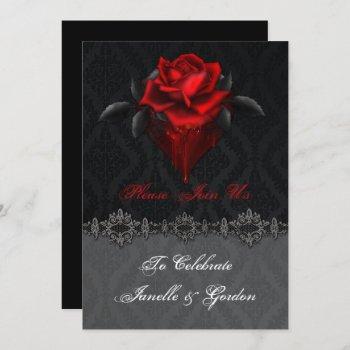 Small Blood Red Roses Black Damask Reception Only Front View