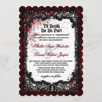Small Blood Splatterd Til Death Wedding Reception Info Front View
