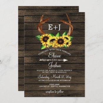 blooming sunflowers antlers country chic wedding invitation