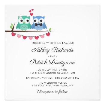 Small Blue And Green | Cute Owl Bride And Groom Wedding Back View