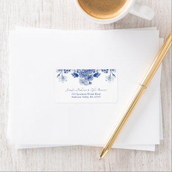 blue and white floral china pattern return address label
