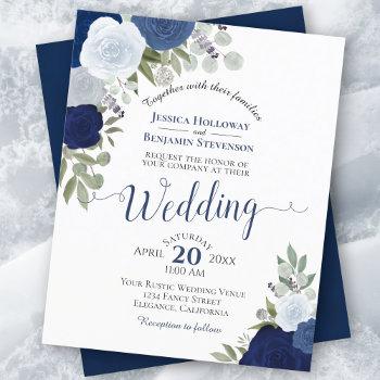blue boho chic floral budget wedding invitation