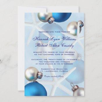 Small Blue Christmas Starfish Tropical Wedding Invite Front View