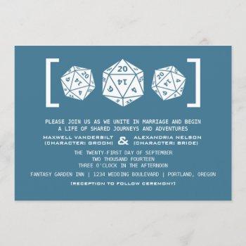 blue d20 dice gamer wedding invitation