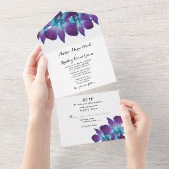 Small Blue Dendrobium Orchid Wedding Rsvp All In One Front View