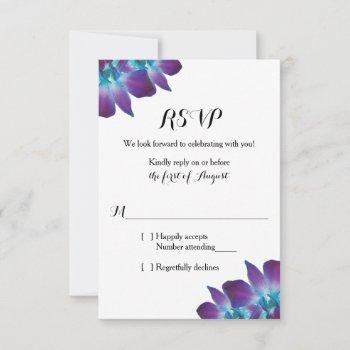Small Blue Dendrobium Orchid Wedding Rsvp Front View