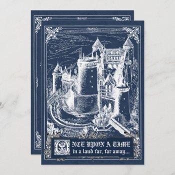 Small Blue Fairytale Storybook Wedding Invites Front View