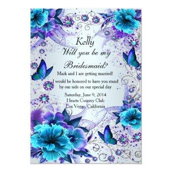 Small Blue Floral And Butterfly Bridesmaid Front View