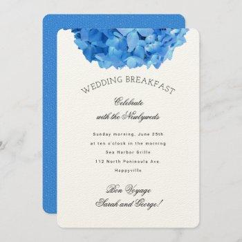 Small Blue Floral Bon Voyage Wedding Breakfast Invite Front View