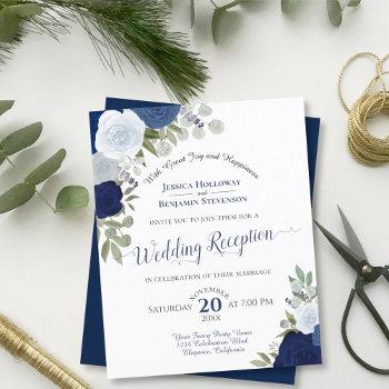 blue floral budget wedding reception invitation