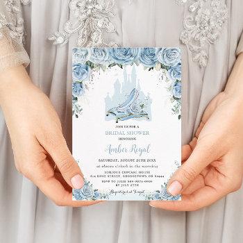 blue floral princess glass slipper bridal shower invitation