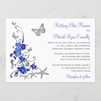 Small Blue, Gray, White Tropical Beach Wedding Invite Front View