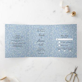 blue grey princess swirl elegant fairytale wedding tri-fold invitation
