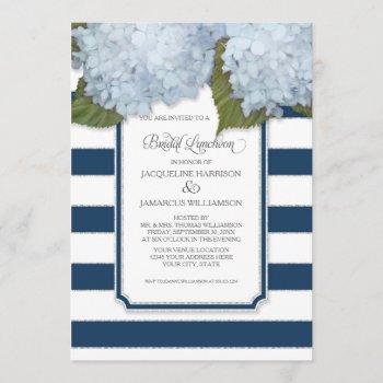 Small Blue Hydrangea Baby Luncheon Navy Stripe Modern Front View