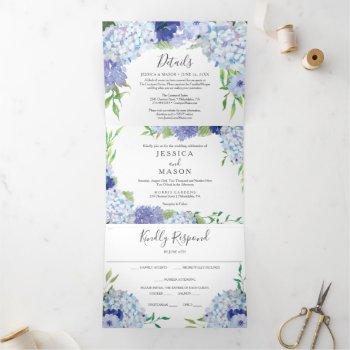 blue hydrangea wedding tri-fold invitations