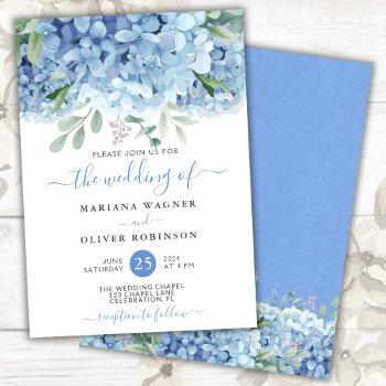 blue hydrangeas watercolor floral wedding invitation