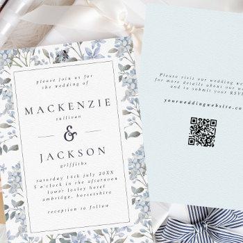 blue hydrangeas watercolor wedding qr code invitation
