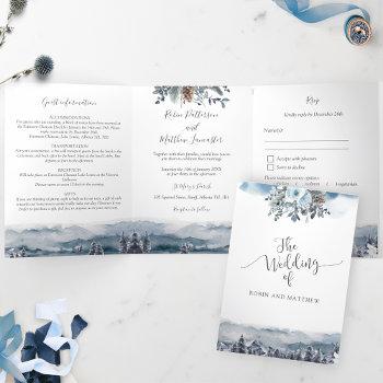 Small Blue Mountains And Forest, Wedding With Rsvp Tri-fold Front View