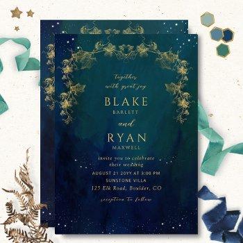 blue navy and green enchanting celestial wedding i invitation