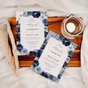 blue & navy floral wedding invitation