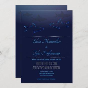 blue ocean shark wedding invitation