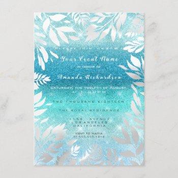 Small Blue Ocean Sky Glitter Ombre Floral Foil Navy Front View