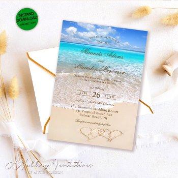 blue ocean tropical destination beach wedding invitation