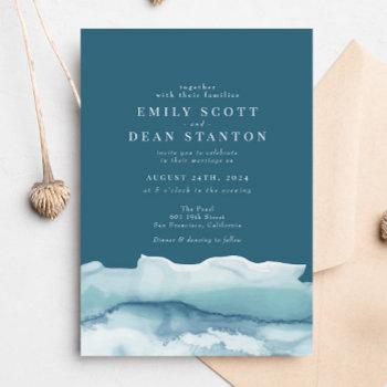 blue ocean watercolor wedding invitation