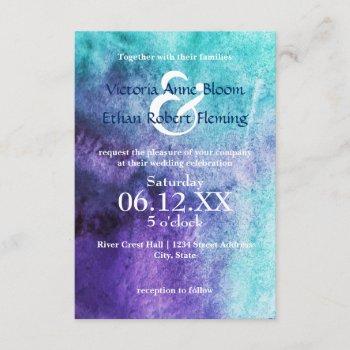 blue on purple watercolor - 3x5 wedding invitation