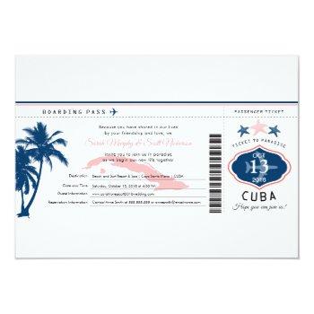 Small Blue Palm Tree Pink Cuba Boarding Pass Wedding Front View