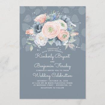 Small Blue Peach And Pink Floral Elegant Wedding Front View