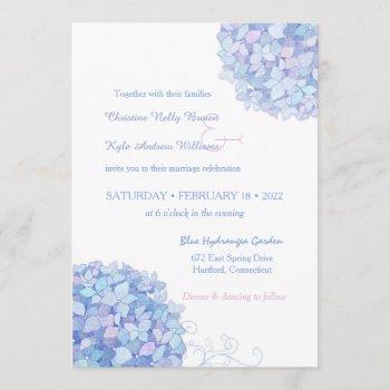 blue periwinkle hydrangeas garden wedding invitation