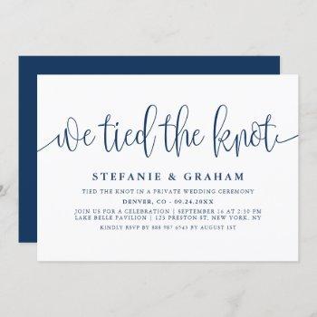 Small Blue Pretty Calligraphy We Tied The Knot Wedding Front View