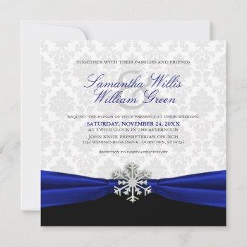 blue ribbon winter wedding invitation