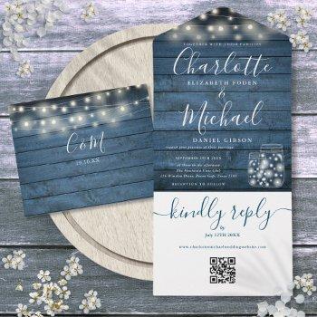 Small Blue Rustic Wood Qr Code Mason Jars Lights Wedding All In One Front View