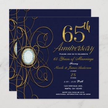 blue sapphire & gold diamond 65 65th anniversary invitation