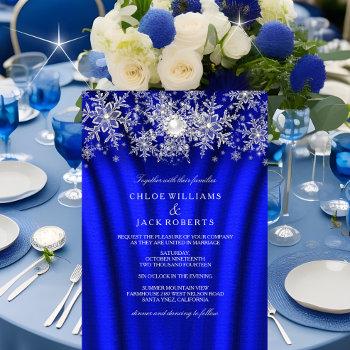 blue silk pearl snowflake silver winter wedding invitation