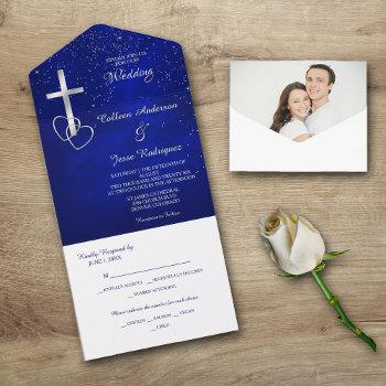 Small Blue Silver Christian Cross Photo Template Wedding Front View