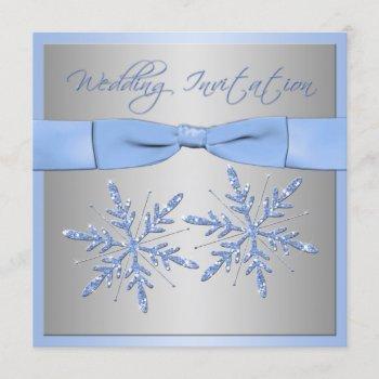blue, silver gray snowflakes wedding invite