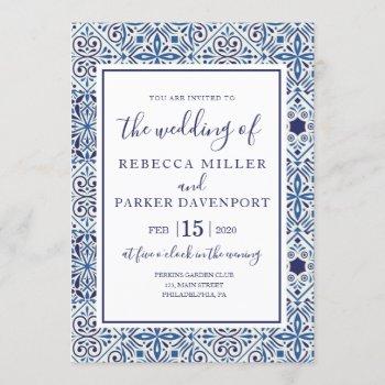 blue spanish tiles wedding invitation